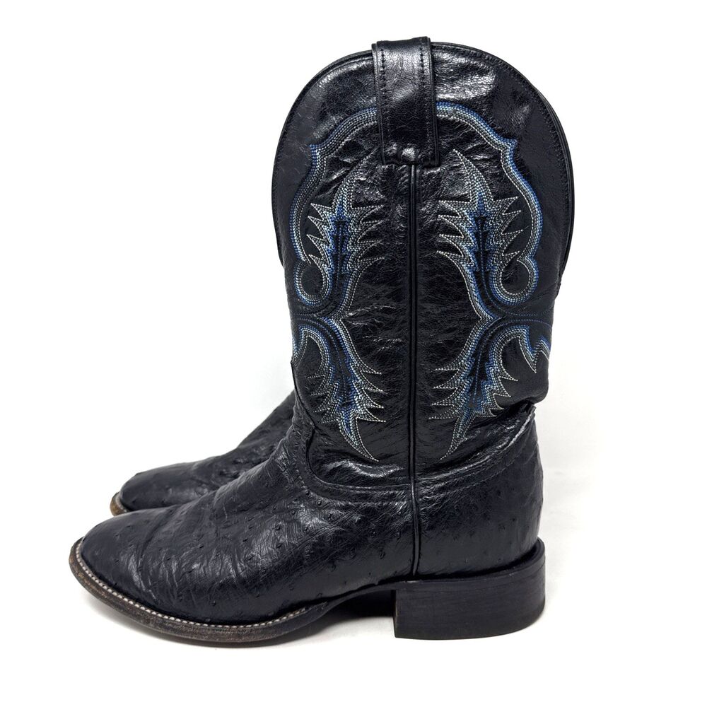 VTG Tony Lama Chuquitas Black Ostrich Release Western Cowboy Boots Mens Sz 8.5D